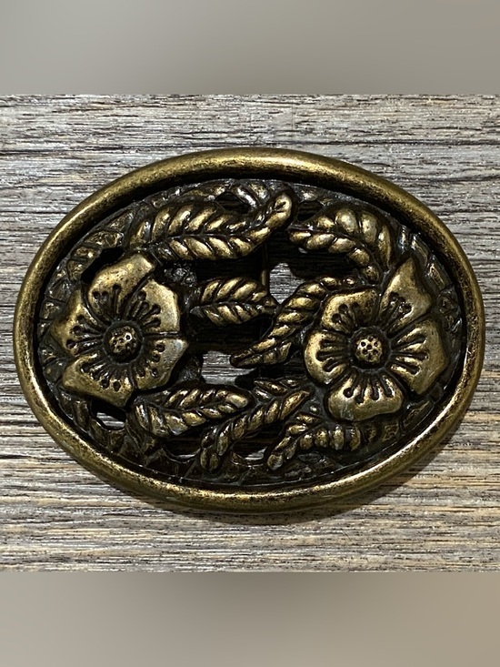 Source Unknown Accessories - Brass Floral Oval Belt Buckle Gold Tone Rodeo Southwestern Coastal Cowboy